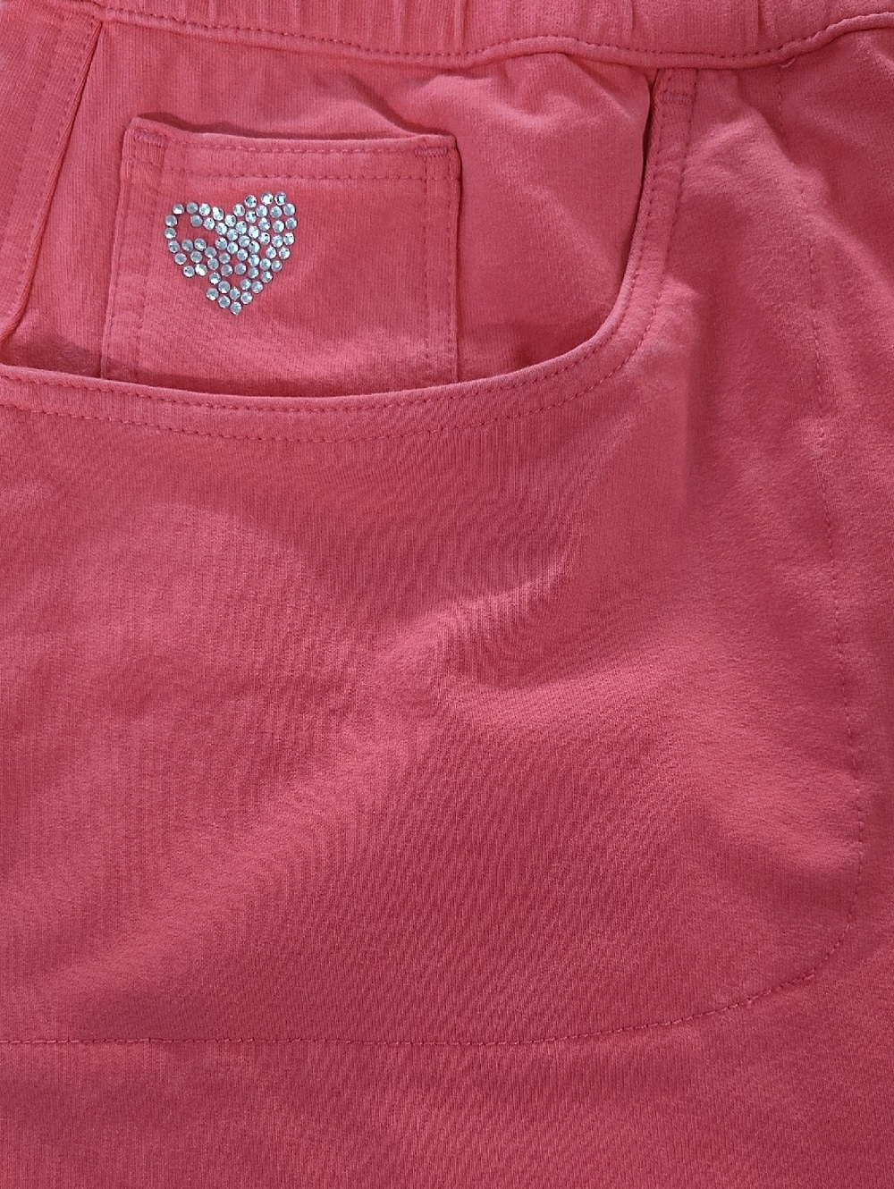 Midi Skirt in Coral Pink with Rhinestone Heart Accent